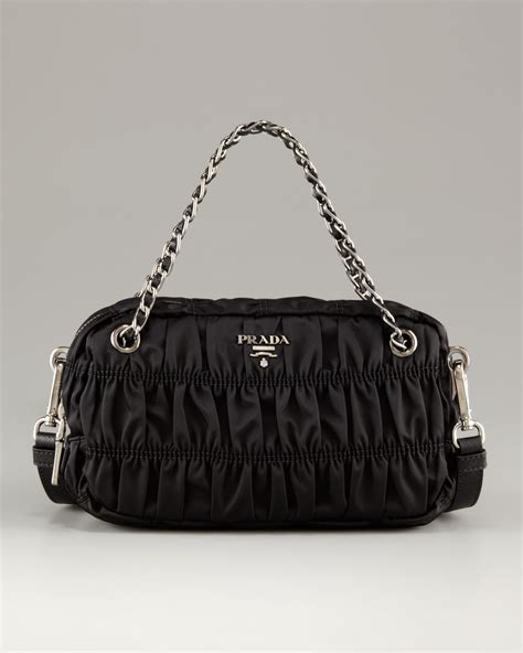 prada black ruched bag|small black Prada shoulder bag.